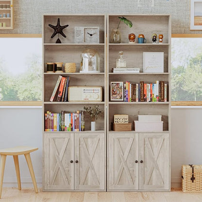 IRONCK Industrial Bookshelves and Bookcases with Doors Floor Standing 6 Shelf Display Storage Shelves 70 in Tall Bookcase for Home Office, Living Room