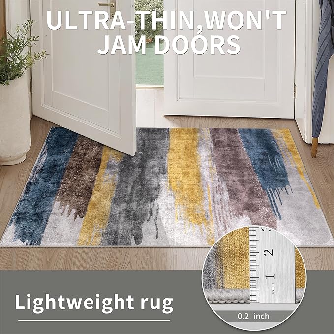 Ciicool Modern Abstract Yellow Gray Rug for Living Room, 4'x6' Machine Washable Area Rug Non-Slip Rug, Low-Pile Contemporary Indoor Dining Floor Carpet for Bedroom Office Under Table Home Decor