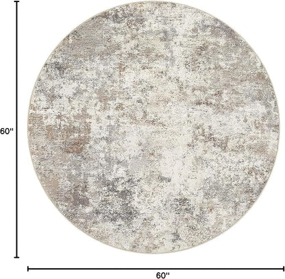 UERMEI 5ft Round Area Rug Living Room Rugs - 5x5 Washable Neutral Modern Abstract Soft Thin Rug Indoor Floor No Slip Rug Carpet for Bedroom Under Dining Table Home Office Decor - Brown Grey