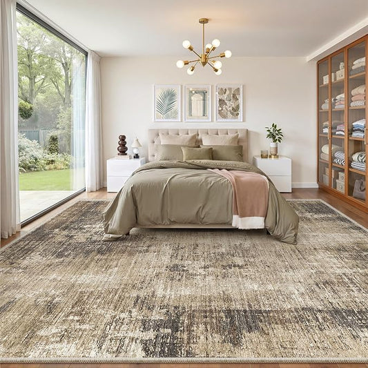 Valenrug Washable Rugs 8x10 - Stain Resistant 8x10 Area Rugs for Living Room, Non Slip Backing Abstract Large Area Rugs for Bedroom, Folable Machine Washable Area Rug(8'x10', Taupe)