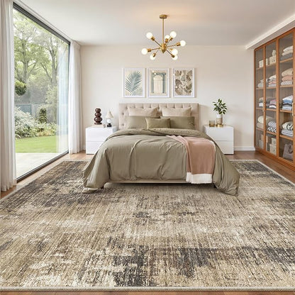 Valenrug Area Rugs 9x12 Living Room - Stain Resistant 9x12 Area Rugs for Living Room, Non Slip Backing Abstract Rugs for Bedroom, Folable Machine Washable Rugs(9'x12', Taupe)