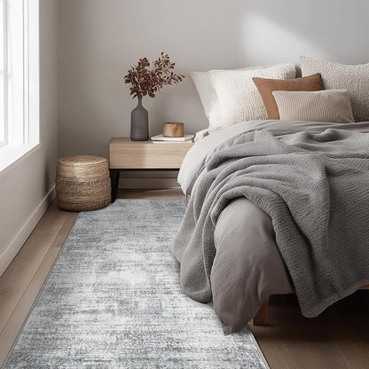 BILEEHOME Modern Abstract Neutral 3x8 Runner Rug for Hallway Low Pile Non Slip Washable Rugs Floor Covering Grey Carpet Runners for Kitchen Laundry Room