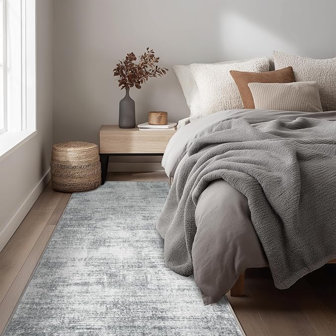 BILEEHOME Modern Abstract Neutral Grey Kitchen Rugs Non Slip Washable Low Pile Bedside Rug Runners 2x6 Light Gray Floor Covering Carpet for Bathroom Laundry Room 2 x 6