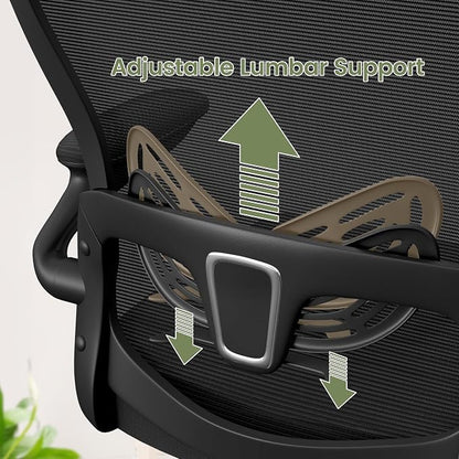 Homall Ergonomic Office Computer Chair，Computer Desk Chair with 3D Headrest Adjustable Lumbar Support，High Back Mesh Chair with Wheels for Office and Working from Home