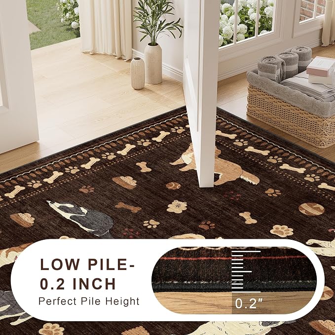 DUKINO 2.6x8 Washable Runner Rug for Hallway, Non Slip Animal Dog Kitchen Rug with Low Pile Design, Ultra Soft & Stain Resistant Indoor Carpert Runner for Entryway, Bedroom, Laundry, Bathroom, Brown