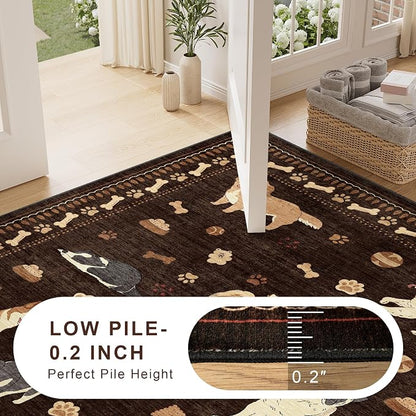 DUKINO 2.6x8 Washable Runner Rug for Hallway, Non Slip Animal Dog Kitchen Rug with Low Pile Design, Ultra Soft & Stain Resistant Indoor Carpert Runner for Entryway, Bedroom, Laundry, Bathroom, Brown