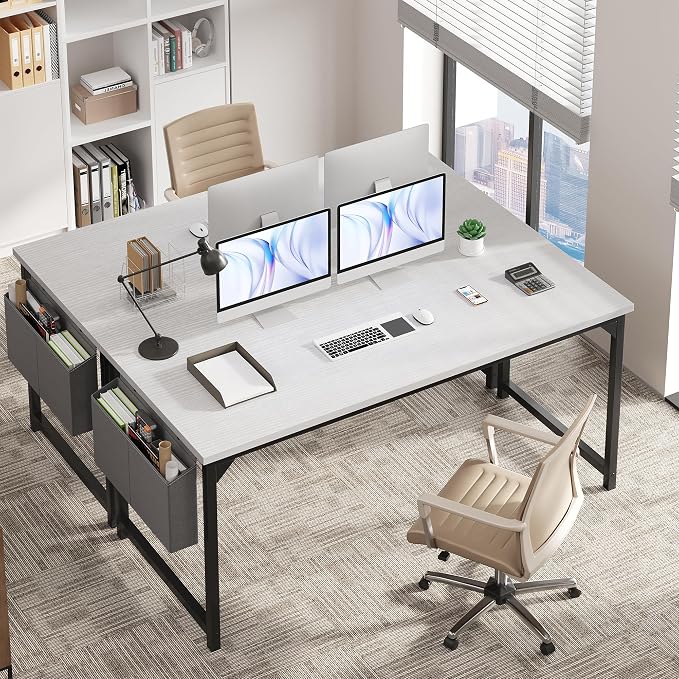 OLIXIS 63 Inch Computer Desk for Home Office, Writing Study Craft Gaming Table, Modern Computer Workstation with Storage Bag for Bedroom Small Spaces, White