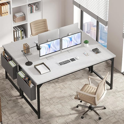 OLIXIS 63 Inch Computer Desk for Home Office, Writing Study Craft Gaming Table, Modern Computer Workstation with Storage Bag for Bedroom Small Spaces, White