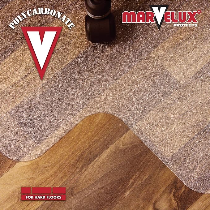 Marvelux Heavy Duty Polycarbonate Office Chair Mat for Hardwood Floors 36" x 48", Clear Hard Floor Protector Mat, Lipped Shaped Floormat for Under Office Desks, Shipped Rolled