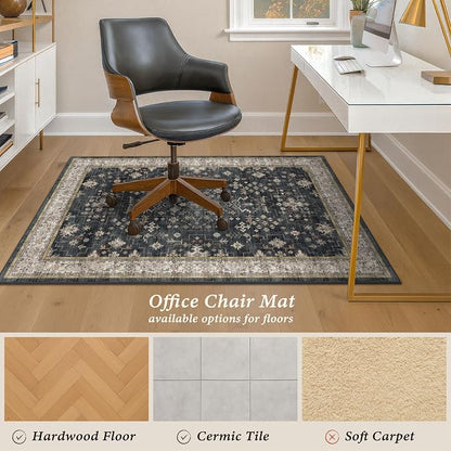 36"X 48" Office Chair Mat for Hardwood & Tile Floors, Under Desk Rug Protector for Rolling Office Chairs, Ultra Soft Machine Washable Area Rug with Non-Slip Rubber Backing, 1/5" Low Pile Floor Mat