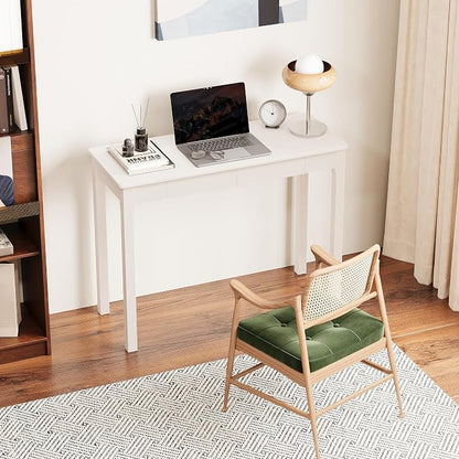 Solid Wooden Desk with Drawers - 39 x 16 Inch Modern Narrow Desks, Rubberwood Simple Study Table, Small Writing Desk for Bedroom|Small Spaces - White Desks