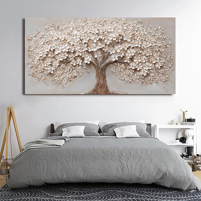 Canvas Wall Art Decor Prints Oversized Wall Art Pictures for Living Room Tree of Life Wall Art Decor Canvas Art Wall Decor Modern Large White Wall Art Prints Artwork for Walls Bedroom Office Decor 29" X 58"