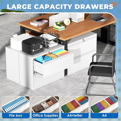 INTERGREAT White File Cabinet 2 Drawer, Metal Lateral Filing Cabinet with Lock, Office File Cabinets with Anti-tilt Mechanism for Letter/Legal/A4/F4, Easy Assemble