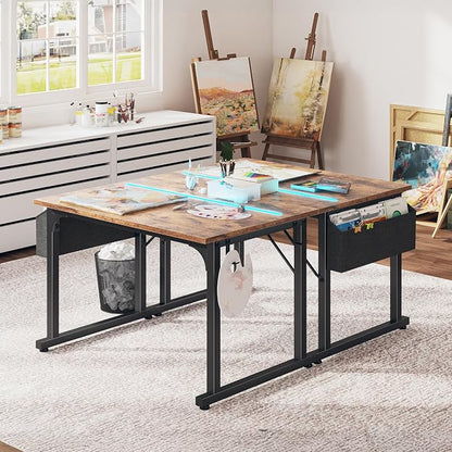 DurayLoly 32" Computer Desk with Waterproof LED Lights,Bedroom Study Desk for Teens,Dorm Room Essentials,Headphone Hook&Storage Bag for Small Spaces,Sturdy Metal Frame,Rustic Brown