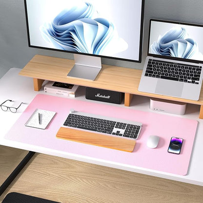Aothia Leather Desk Pad Protector, Mouse Pad, Office Desk Mat, Non-Slip PU Leather Desk Blotter, Laptop Desk Pad, Waterproof Desk Writing Pad for Office and Home (36" x 17", Fairy Pink)