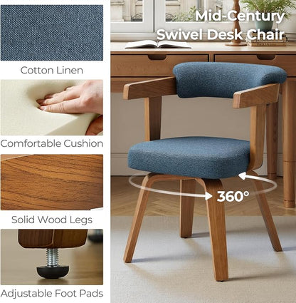 Art Leon Office Chair No Wheels - Mid Century Modern Desk Chair, Fabric Upholstered Accent Arm Chair with Wood Legs for Small Spaces Home Office Living Room Bedroom Study, Off White/Walnut
