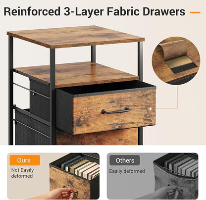 DEVAISE 2 Drawer Mobile File Cabinet, Rolling Printer Stand with Open Storage Shelf, Fabric Vertical Filing Cabinet fits A4 or Letter Size for Home Office, Rustic Brown Wood Grain Print