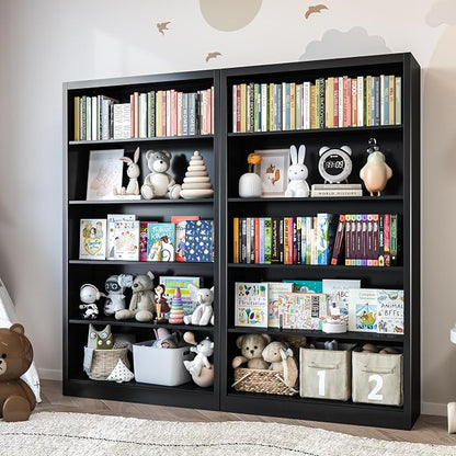 VASAAOSD 55” Black Bookshelf, 5 Tier Adjustable Metal Bookcase | Adjustable Design, Anti-Tilt Device, Easy Assembly Toy Storage Organizer, for Bedroom, Study, Office, Classroom