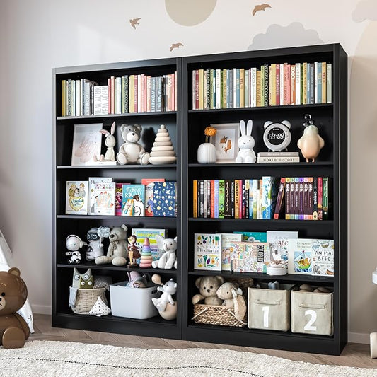 VASAAOSD 55” Black Bookshelf, 5 Tier Adjustable Metal Bookcase | Adjustable Design, Anti-Tilt Device, Easy Assembly Toy Storage Organizer, for Bedroom, Study, Office, Classroom