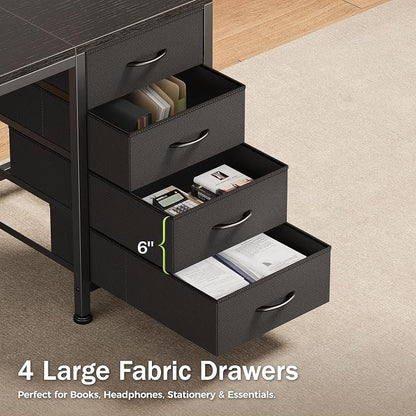 PRAISUN 63 Inch Computer Office Desk with Power Outelts and USB-C Port, Reversible Gaming Desk with 4 Fabric Drawers, Work Study Desk Work from Home, Black