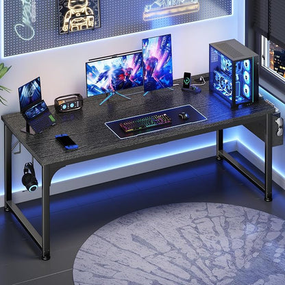 DurayLoly 63 x 24 inch Large Gaming Desk, 24mm Thick Desktop with RGB LED, Computer Desk with Built-in Power Outlets, Detachable Stand, 150LBS Heavy Duty, Ultimate Desk for Pro Gamers, Black