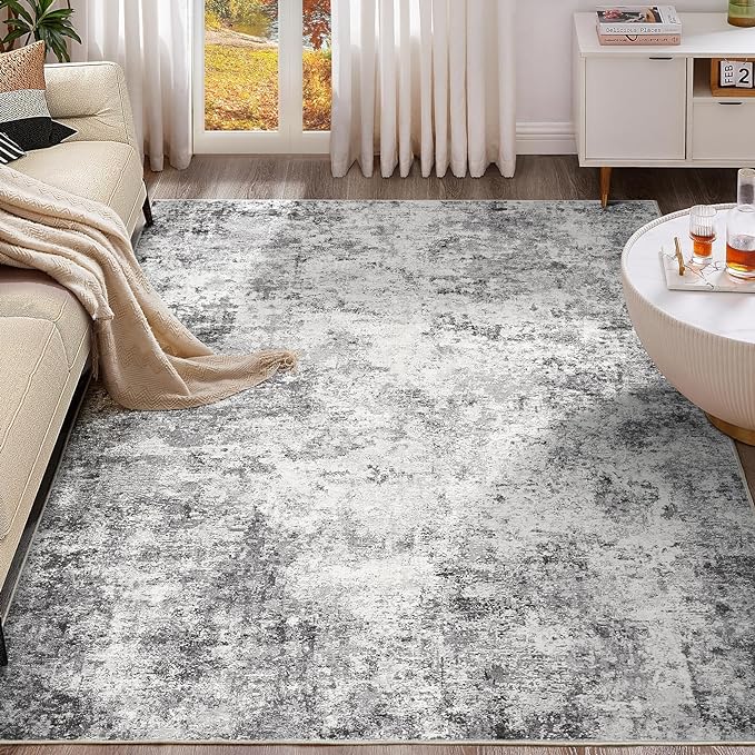 UERMEI 8x10 Area Rug Living Room Rugs - Washable Neutral Modern Abstract Soft Thin Rug Indoor Floor No Slip Rug Carpet for Bedroom Under Dining Table Home Office Decor - Grey