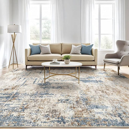 12x15 Area Rug Washable Rugs: Living Room Large Abstract Modern Soft Stain Resistant Indoor Floor Non Slip Accent Carpet for Bedroom Nursery Playroom Office Dining Room Dorm Home House- Tan