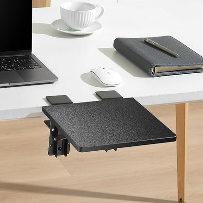 ETHU Desk Extender Tray, 9.4"x9.1" Ergonomics Computer Arm Wrist Rest for Desk, Foldable Keyboard Drawer Tray Clamp On Mount Easy to Install, Armrest Support for Home and Office (Black)