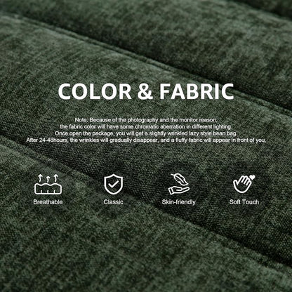 Hobestluk Large Bean Bag Chair Faux Fur BeanBag Couch for Living Room | Green Chenille, Loveseat,Ergonomic Design,Memory Foam,Anti-slip Bottom,No Assembly Required,Decorative Style for Living Room