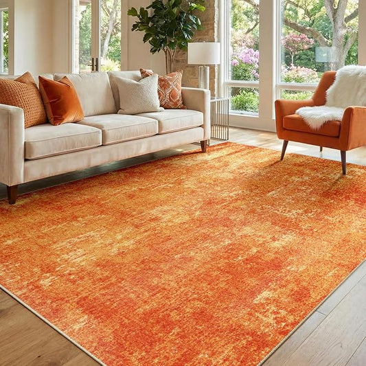 RELEANY Washable Area Rugs 5'x7' Non-Slip Modern Abstract Soft for Living Room Entryway Bedroom Kitchen, Print Pattern, Orange