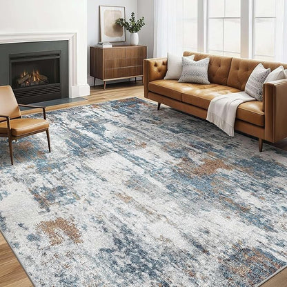 6x9 Area Rugs Living Room: Washable Large Abstract Neutral Modern Soft Rug Stain Resistant Indoor Floor Non-Slip Accent Carpet for Bedroom Nursery Playroom Dining Room Office Dorm Home- Rust Cyan