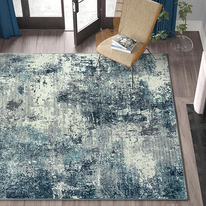 Lahome Abstract 5x7 Area Rugs for Living Room, Machine Washable Ultra Thin Bedroom Rug Non-Slip, Low-Pile Soft Modern Blue Grey Indoor Large Floor Carpet for Office Dining Room Playroom