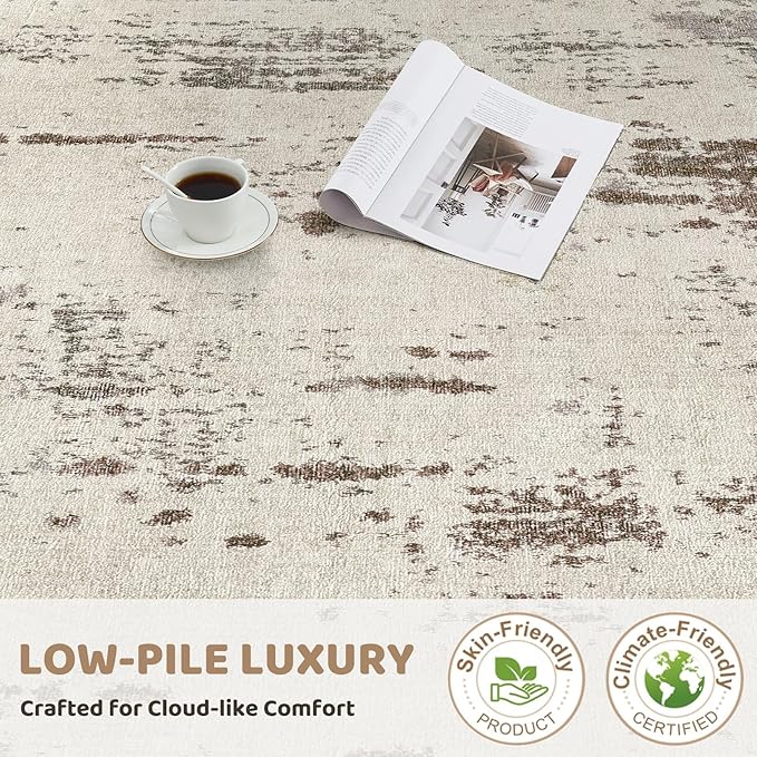 UERMEI 10x14 Washable Area Rug - Neutral Modern Abstract Living Room Rugs, Non-Slip Soft Large Indoor Floor Carpet for Bedroom Home Office & Under Dining Table Decor, Brown/Grey/Beige