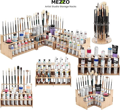 HG Art Concepts Mezzo Artist Paint & Brush Rack - Wood Grain Laminate Multi Layer Desk Stand Professional Storage Display Organizer for paintbrushes and Large Tubes