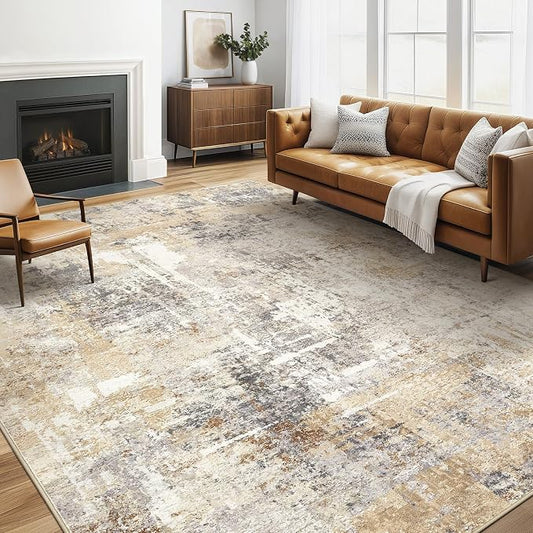 LOONGRUG 5x8 Area Rug Living Room: Machine Washable Large Abstract Soft Thin Rugs Stain Resistant Indoor Floor Non-Slip Accent Carpet for Bedroom Nursery Playroom Office Dining Room Dorm- Gray Gold