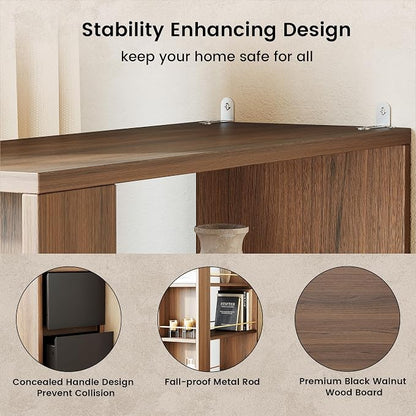 ModernMate Furniture Set, 70.8'' Executive Standing Desk with 71'' Tall Bookcase, AC/USB, File Cabinet, Double-Sided Narrow Display Shelves, Home Office Wood Storage Furniture, Black Walnut