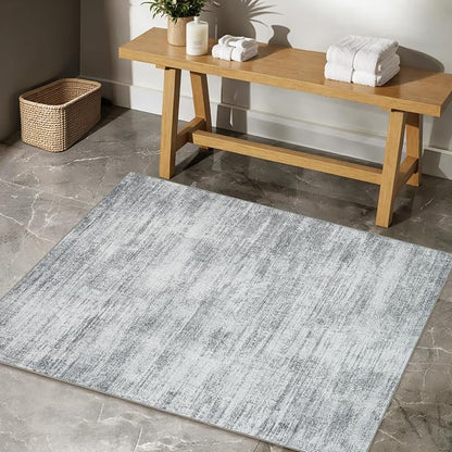 BILEEHOME Light Grey Modern Rug for Bedroom 3x5 Minimalist Abstract Style Low Pile Floor Carpet Non Slip Washable 3 x 5 Area Rug for Kitchen Laundry Room Entryway Gray