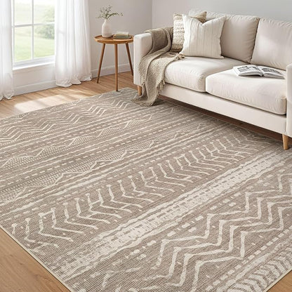 Nakagishi 6x10 Area Rugs Living Room: Washable Boho Large Neutral Soft Farmhouse Area Rugs Stain Resistant Modern Non-Slip Indoor Floor Carpet for Bedroom Nursery Kids Playroom Office-Dark Brown