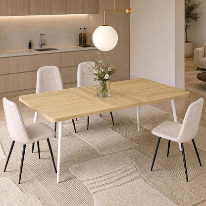 VASAGLE 70.9" Dining Table for 6-8 People, Modern Kitchen Table, Heat-Resistant Tabletop, Quick Assembly, for Dining Room, Golden Oak and Cloud White, Island Collection UKDT108Y101S