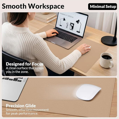 AFIING Cork Desk Mat, Dark Apricot, 35.4" x 17", Desk Pad Protector | Dual-Sided Cork & PU Leather, Waterproof, Non-Slip for Mouse, Writing, Office, Home