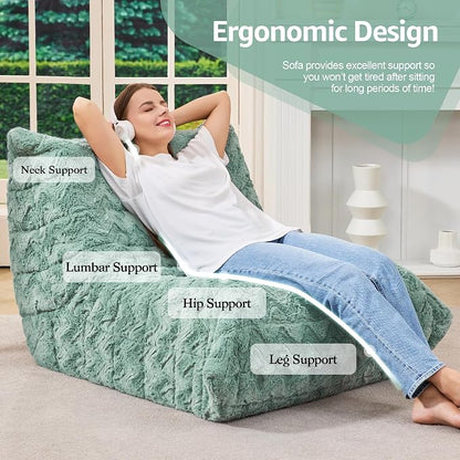 Hobestluk Adults Bean Bag Chair Faux Fur BeanBag Couch for Living Room | Green Chevron,Ergonomic Design,Memory Foam,UltraSoft,Anti-slip Bottom,No Assembly Required,Decorative Style for Living Room