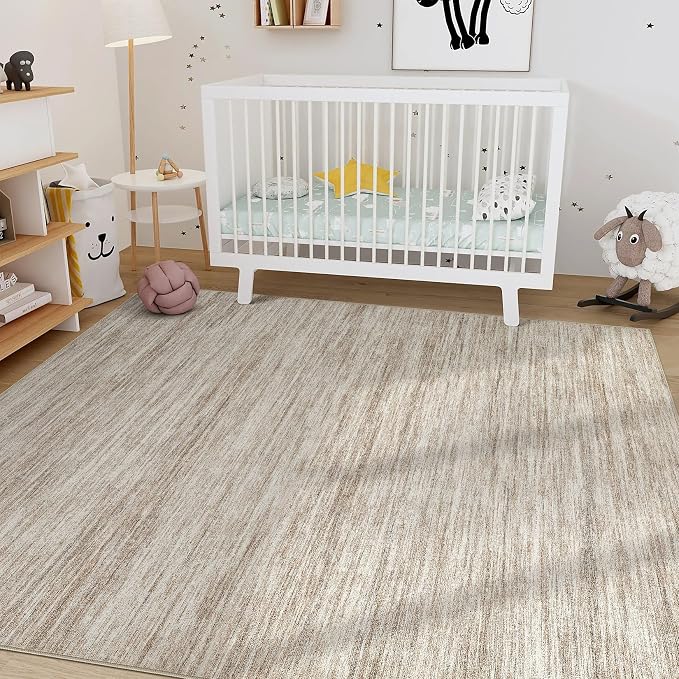 Nakagishi 5X7 Area Rugs Living Room: Washable Large Vintage Rug Neutral Non-Slip Soft Stain Resistant Indoor Carpet for Bedroom Nursery Dining Room Office Playroom - Brown-01