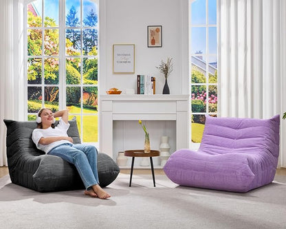Hobestluk Adults Bean Bag Chair Faux Fur BeanBag Couch for Living Room | Grey Corduroy,Ergonomic Design,Memory Foam,UltraSoft,Anti-slip Bottom,No Assembly Required,Decorative Style for Living Room