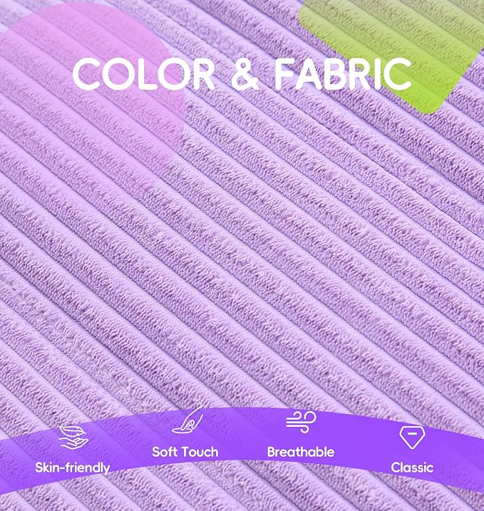 Hobestluk Medium Bean Bag Chair Faux Fur Fabric BeanBag Couch for Playroom | Purple Corduroy,Ergonomic Design,Memory Foam,Strong Supportive,No Assembly Required,DecorativeStyle for Living Room Bedroom