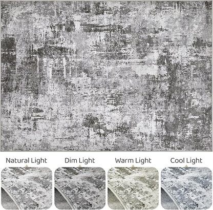 10x13 Area Rug Living Room: Washable Large Abstract Modern Soft Rugs Stain Resistant Indoor Floor Non-Slip Accent Carpet for Bedroom Nursery Playroom Office Dining Room Dorm Home House- Black Grey