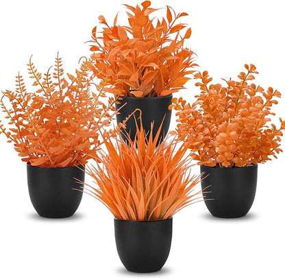 Der Rose Fall Fake Plants 4 Packs Artificial Plants Small Faux Plants Black Bathroom Accessories Fall Decorations for Home Bathroom Home Office Desk Fall Decor Indoor