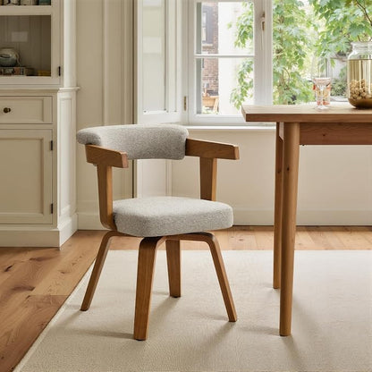 Art Leon Office Chair No Wheels - Mid Century Modern Desk Chair, Fabric Upholstered Accent Arm Chair with Wood Legs for Small Spaces Home Office Living Room Bedroom Study, Off White/Walnut