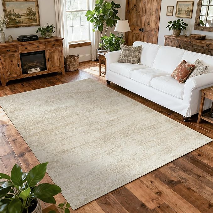 BILEEHOME 5x7 Area Rugs for Living Room,Washable Tan Beige Neutral Abstract Minimalist Boho Modern Farmhouse Rug for Dining Room Bedroom Light Brown