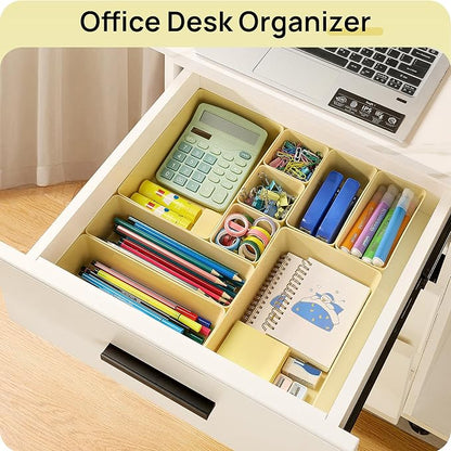 Vtopmart 25 PCS Plastic Drawer Organizers Set, 4-Size Versatile Bathroom and Vanity Drawer Organizer Trays, Storage Bins for Makeup, Bedroom, Kitchen Gadgets Utensils and Office