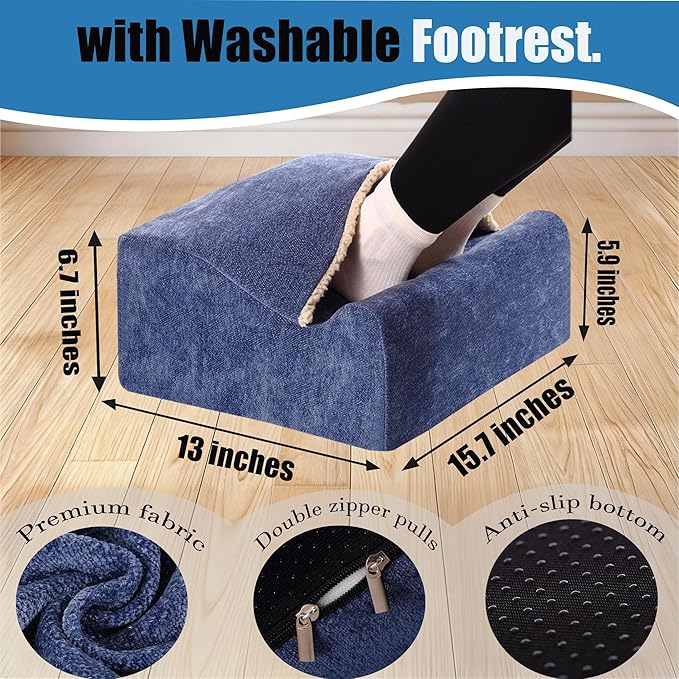 Keep Warm Foot Stool Foot Rest for Under Desk At Work | Office Footrest with Warm Feet Pocket,Ergonomic Under Deskfoot stool Stool for Office Chair & Back &Pain Relief blue+